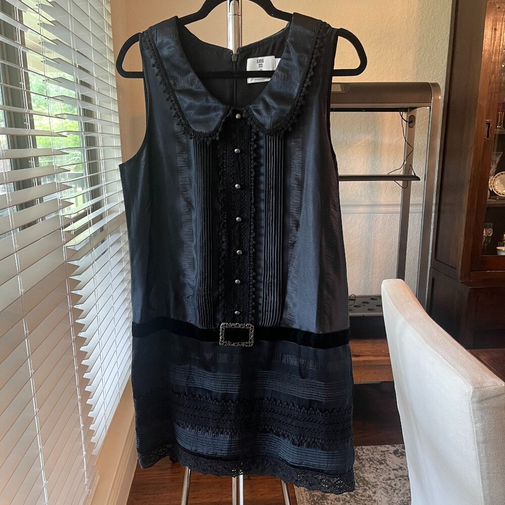 Anna Sui Black Lace-Trim Mini Dress